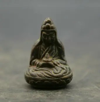 

1.6" Antique Chinese Bronze Buddhism Kwan-yin Guan Yin Boddhisattva Small Statue