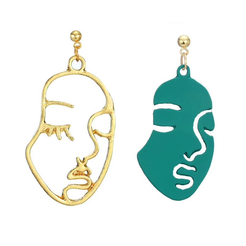 

New Design Double Side Hollow Exaggerated Abstract Face Earrings Korean Style Long Dangleing Earrings For Woman