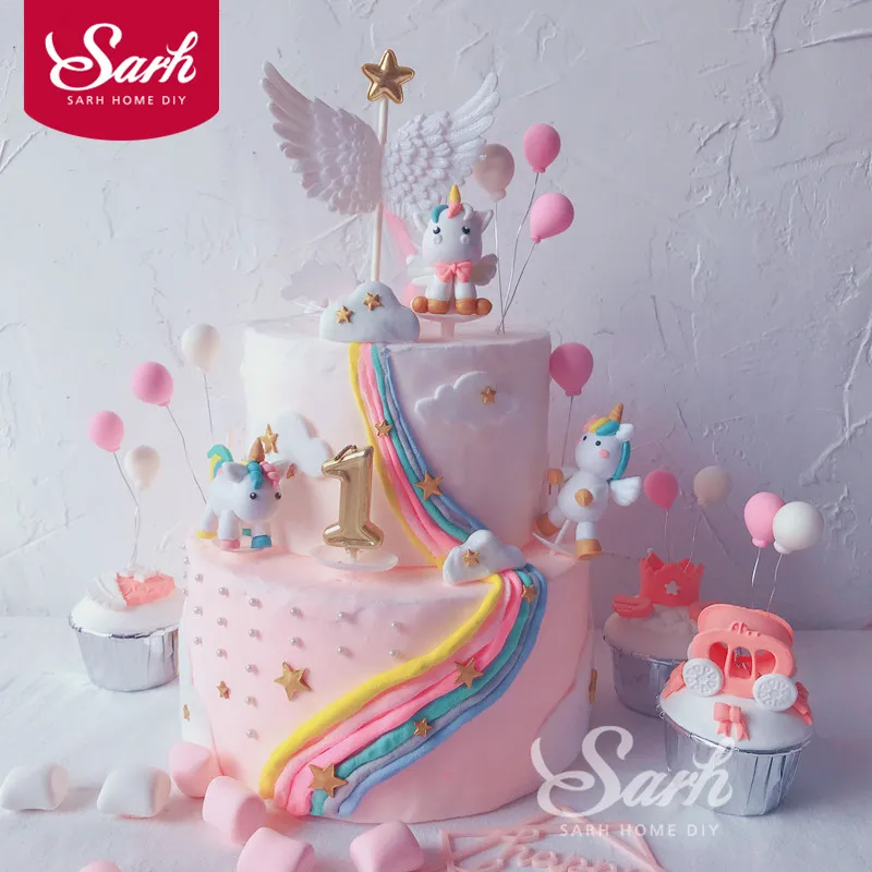 

Pink White Unicorn Collection Cake Decoration Angel Wing Balloon Cake Topper for Party Decoration Dessert lovely Gifts