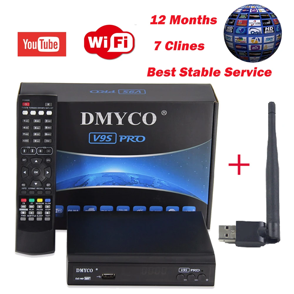 

1 Year 7 Cable Europe ES v9s pro DVB-S2 Support PowerVu Satellite Receiver TV Receptor 1080P Full HD 1080P Bisskey+1pc USB WIFI