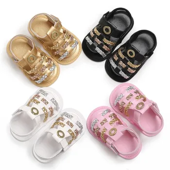 

2018 Woven PU Leather Summer First Walkers Baby Girls Solid Color Kids Footwear Newborn Infant Soft Sole Antislip Prewalkers H1