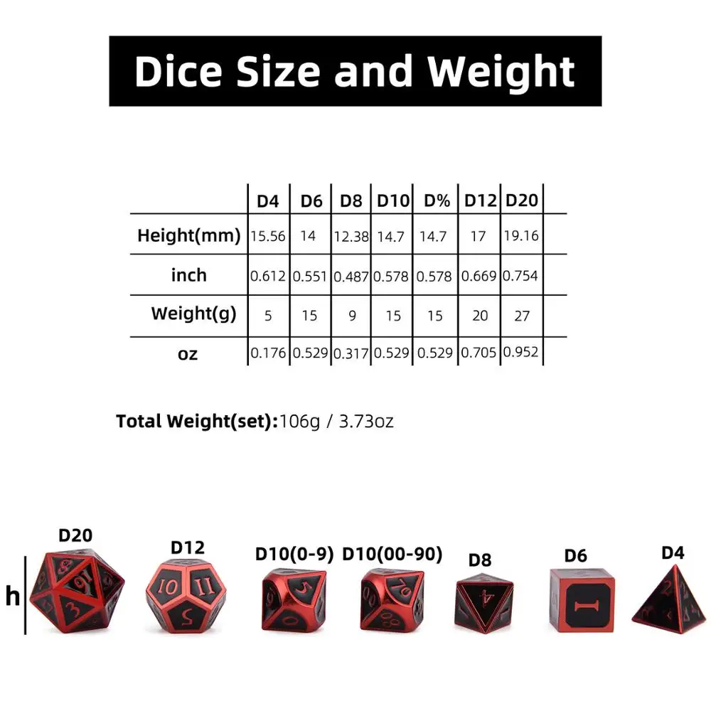 Kopen Mystery Metal Dice Red   Black voor Dungeons And Dragons RPG MTG Wiskunde Onderwijs D4 D6 D8 D10 D % d12 D20