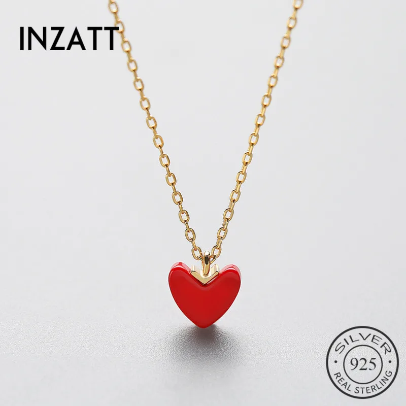 

INZATT Trendy 925 Sterling Silver Red Heart Pendant Necklace Turkish Stone Gold Color Fashion Jewelry Valentine's Day 2018 Gift