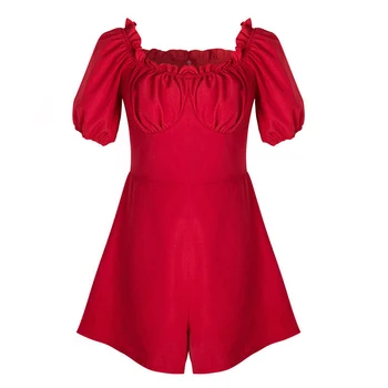 

2019 Bohemian beach jumpsuit romper women hot style summer women square collar bubble sleeve Playsuits sexy conjoined shorts