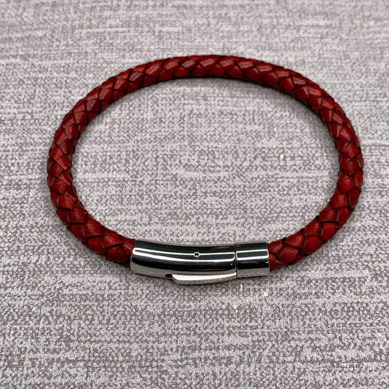 Винтажные мужские ювелирные изделия, красный плетеный кожаный браслет с черной магнитной пряжкой, браслеты в стиле панк, мужские наручные браслеты, E-RED