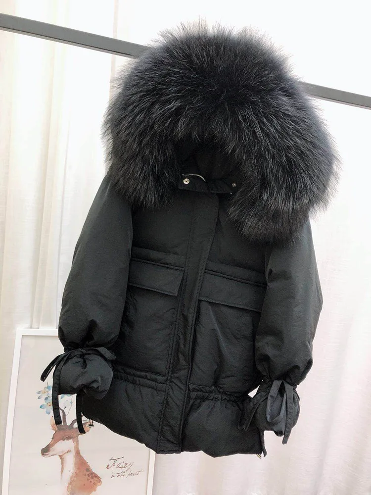 Модные женские зимние Пуховики с воротником из натурального меха енота, пальто с капюшоном, утепленная отстегивающаяся парка, куртка большого размера, высокое качество