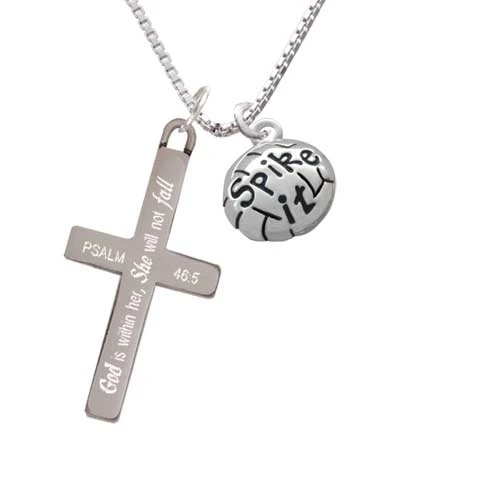 Volleyball - ''Spike It'' - She will not Fall - Cross Necklace (1)
