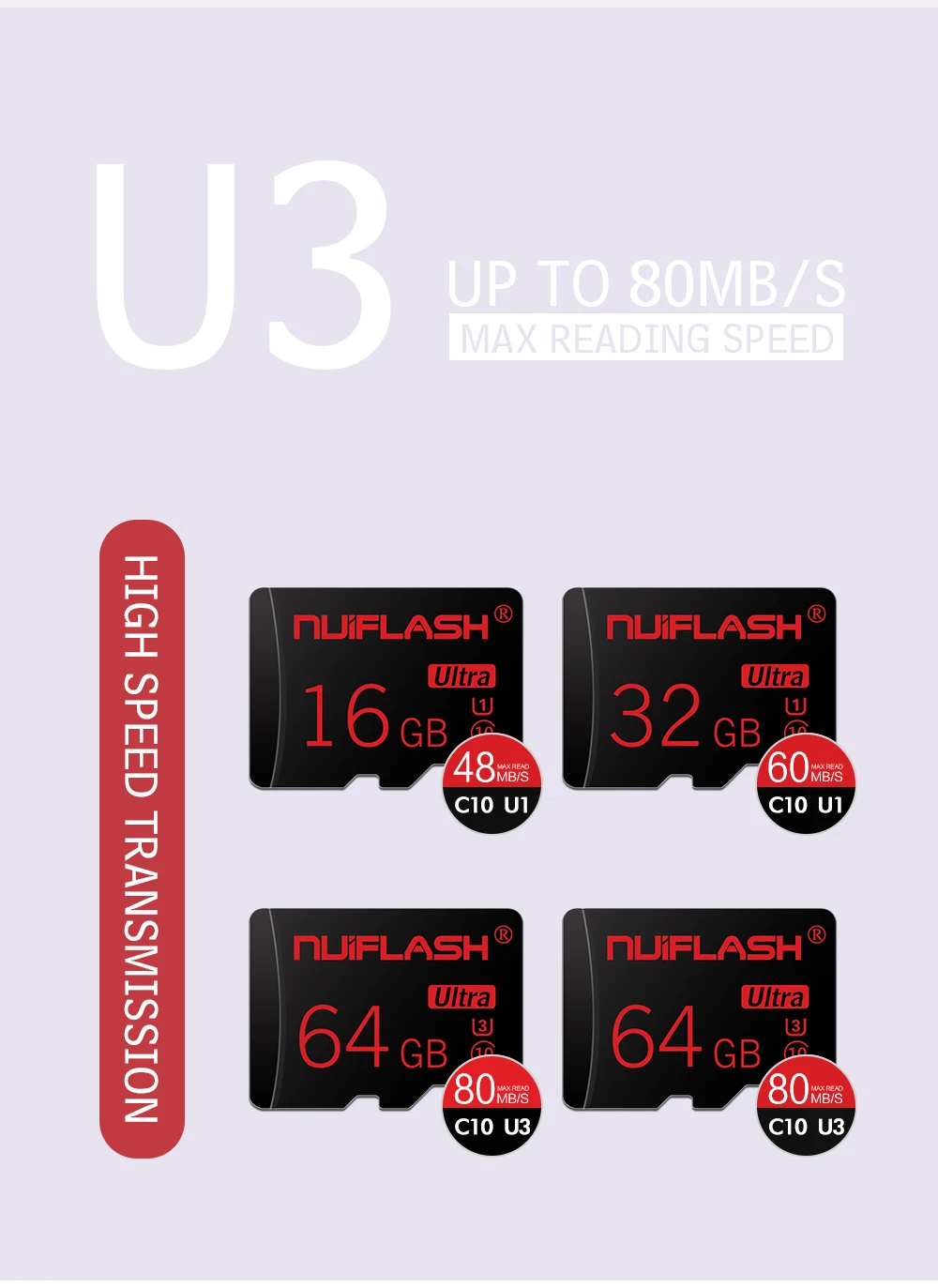 Nuiflash Micro SD Card Memory Card Micro-SD 64gb 128gb Class 10 Sd Tf, Suitable For Mobile PC Tablet TF Card SD Card