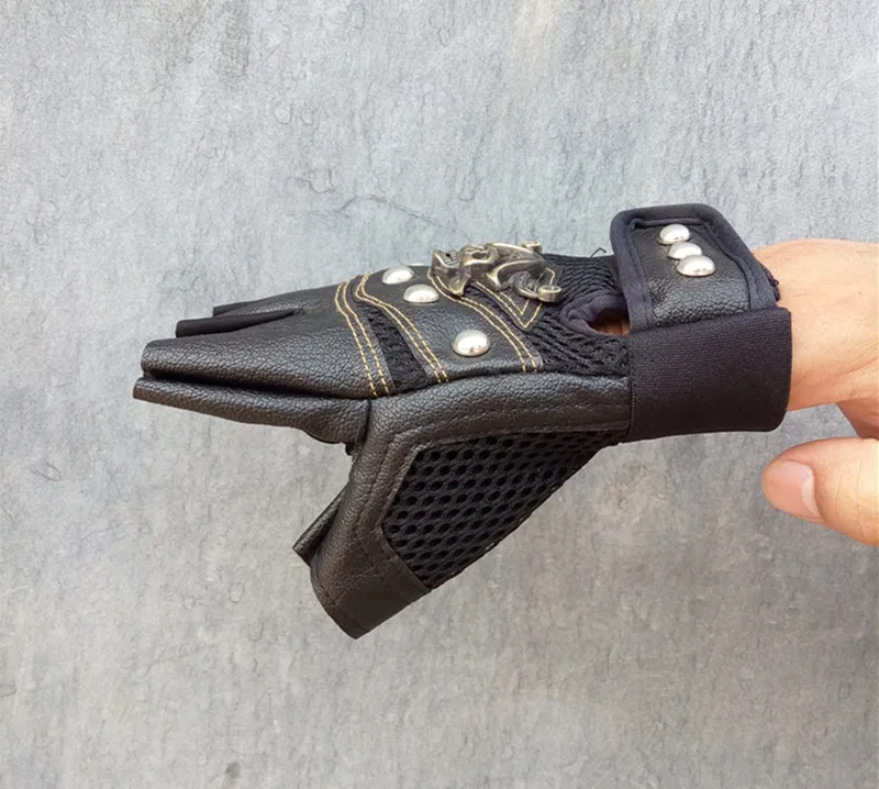 Длинные Хранитель черепа заклепки искусственная кожа без пальцев перчатки Мужчины Женщины Мода хип-хоп женские спортивные перчатки