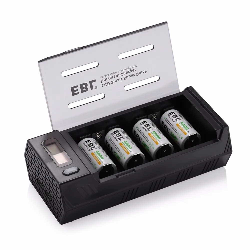 EBL 4 шт./партия 5000 мАч аккумуляторные батареи + зарядное устройство для AA AAA C D 9 V Ni MH