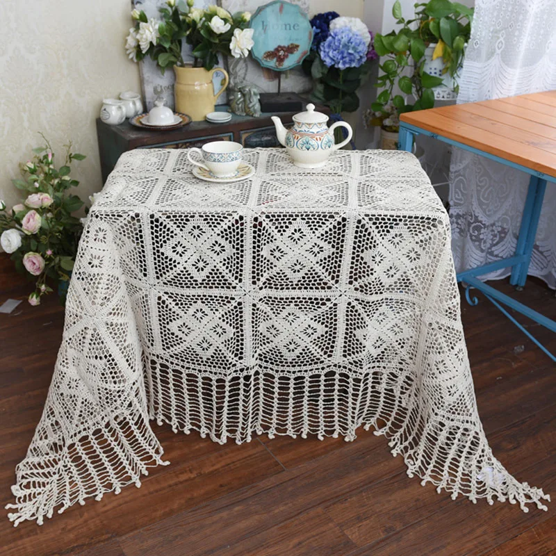 Traditional Vintage Hand Knitting Crochet Tablecloth Hollow Tablecloth