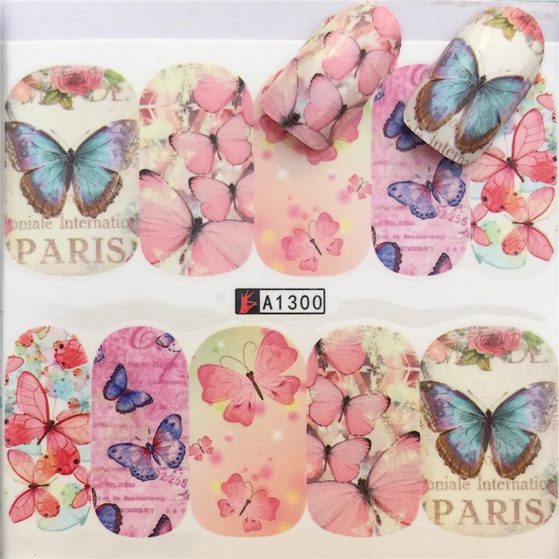 

WUF Nail Sticker Animal / Butterfly / Flower / Dog Designs Water Transfer Stamping Nail Art Tips Nail Decor Manicure Decal