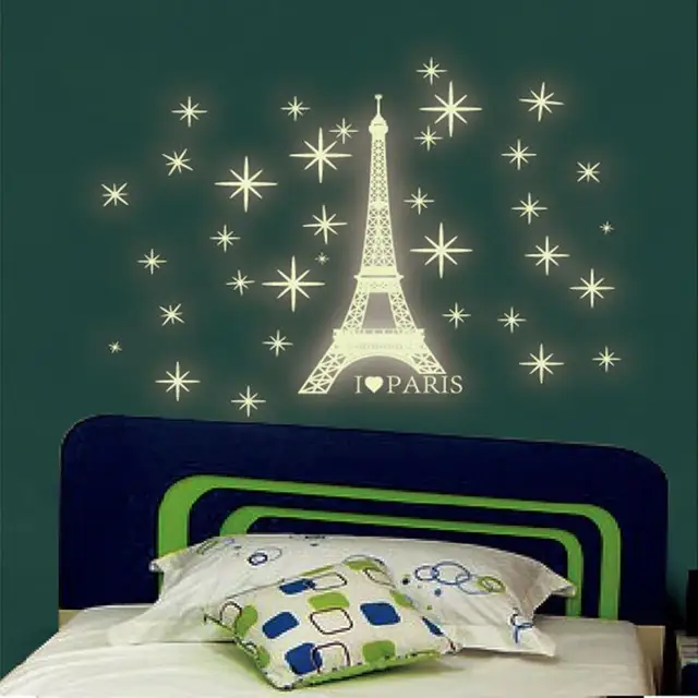 paris tower wall sticker kids bedroom fluorescent glow in the dark