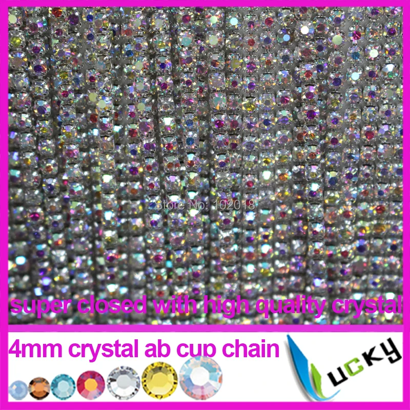 

Freeshipping by CAM 10 yards 4mm strass cup chain super closed with shiny ab crstyal trim Top quality rhinestone cup chain,