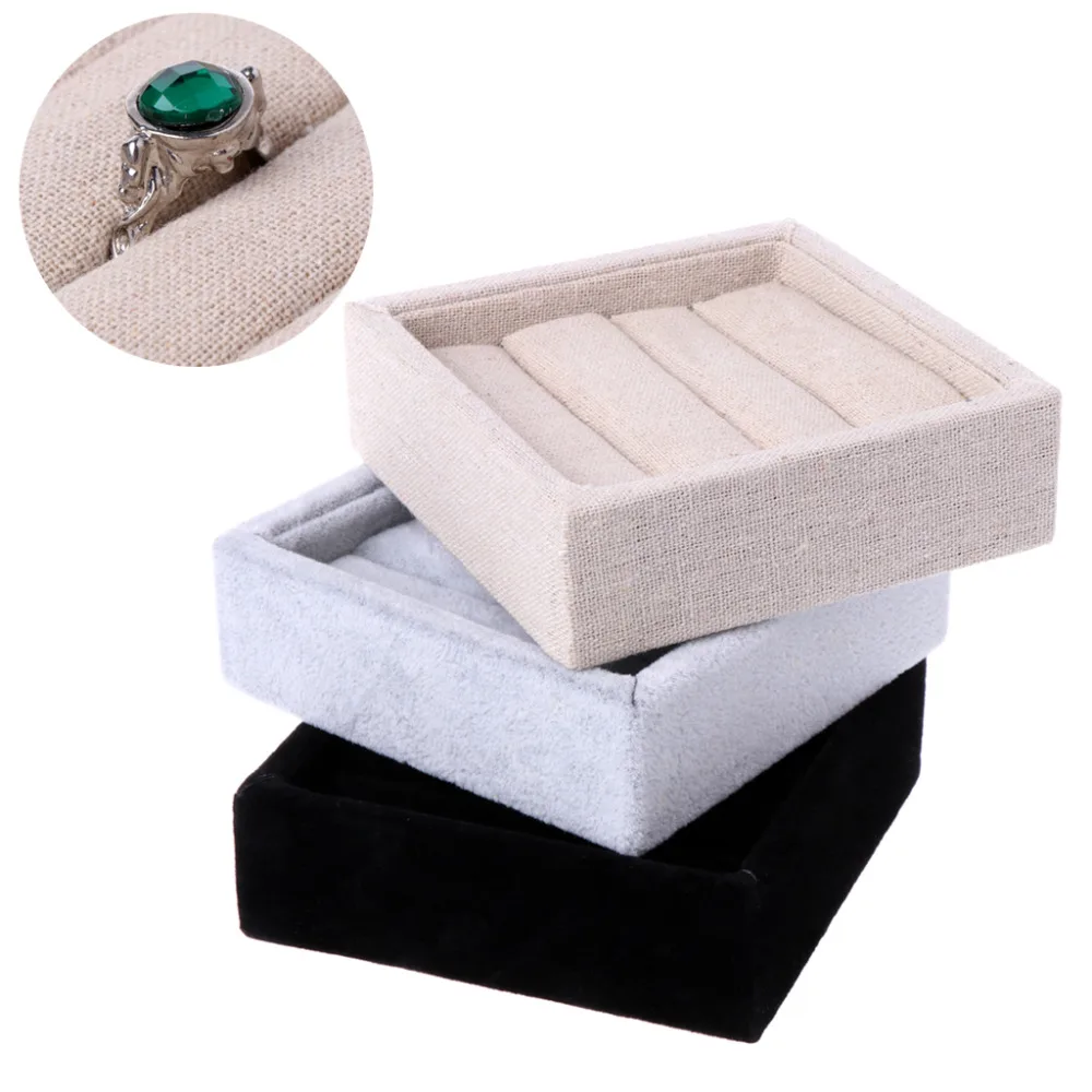 

NEW 1PC 10cmx10cm Velvet Jewelry Earring Ring Display Box Tray Holder Storage Showcase Organizer Gray/Black/White Color