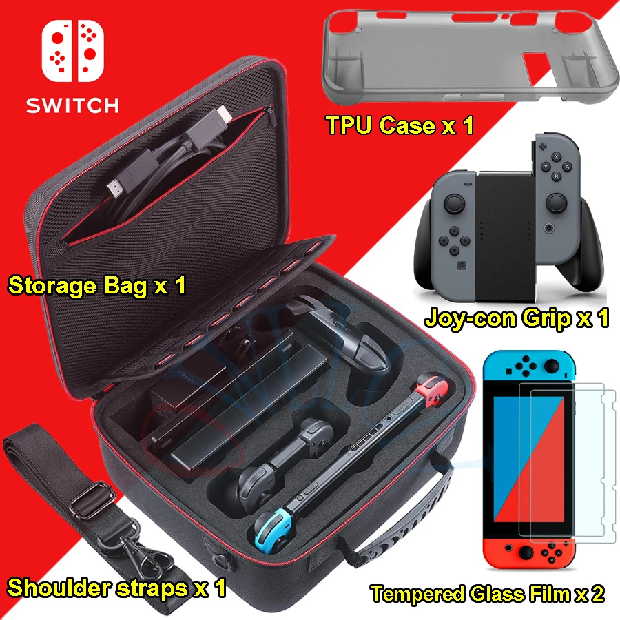 

Storage bag for Switch NS Accessories Console Carrying Storage Bag Hard Case Joystick Handle Grips + Silicone Case for Switch