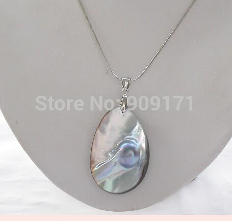 

Free Shipping>Huge Nature Real 50MM gray south sea mabe pearl necklace pendant