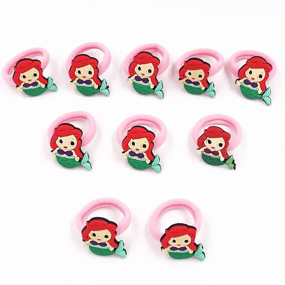 

10Pcs/lot Girls Cute Cartoon Hair Accessories Princess Mermaid Minnie Headbands Elastic Hiar Bands Kids Hair rope Gift