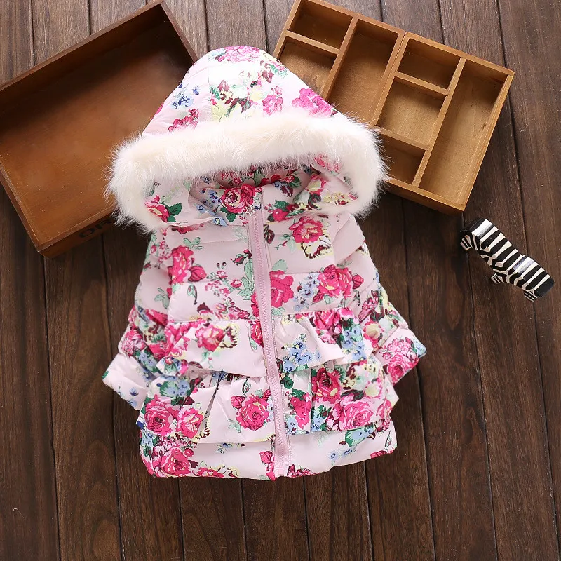 BibiCola/куртка для маленьких девочек зимнее пальто Детская осенняя верхняя одежда детская одежда с цветами пуховики для девочек плотные теплые толстовки для девочек