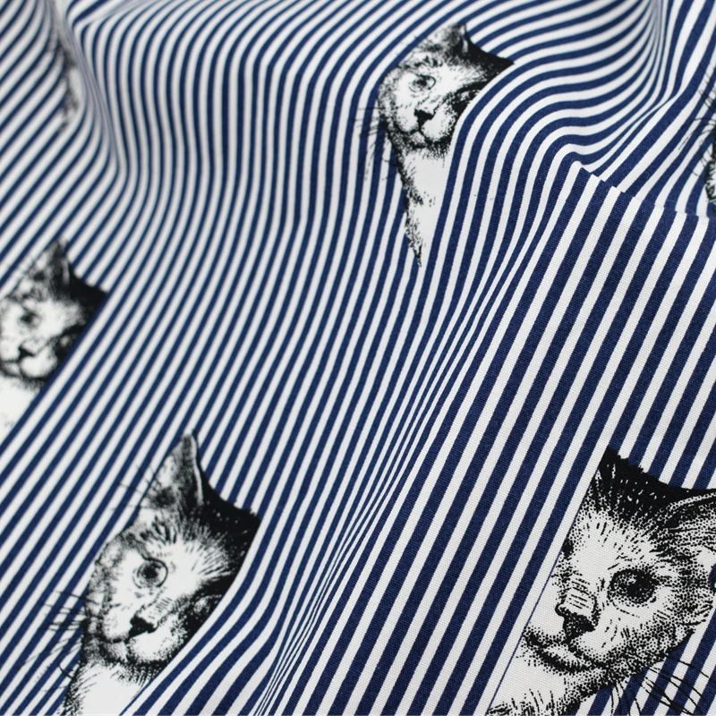 Темно-синий кот печати полоса реактивной печати и крашения микро стрейч хлопок ткань для рубашек платье лоскутное tissu telas