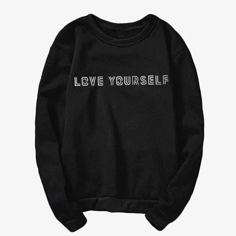 المتناثرة Kpop الحب نفسك felpe roupas البلوز المرأة الملابس جولة الرقبة أعلى الخاص بك نفسها حبك نفسها البلوز