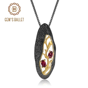 

GEM'S BALLET 925 Sterling Silver 1.2Ct Natural Rhodolite Garnet Gemstone Pendant Original Handmade Necklace for Women Jewelry