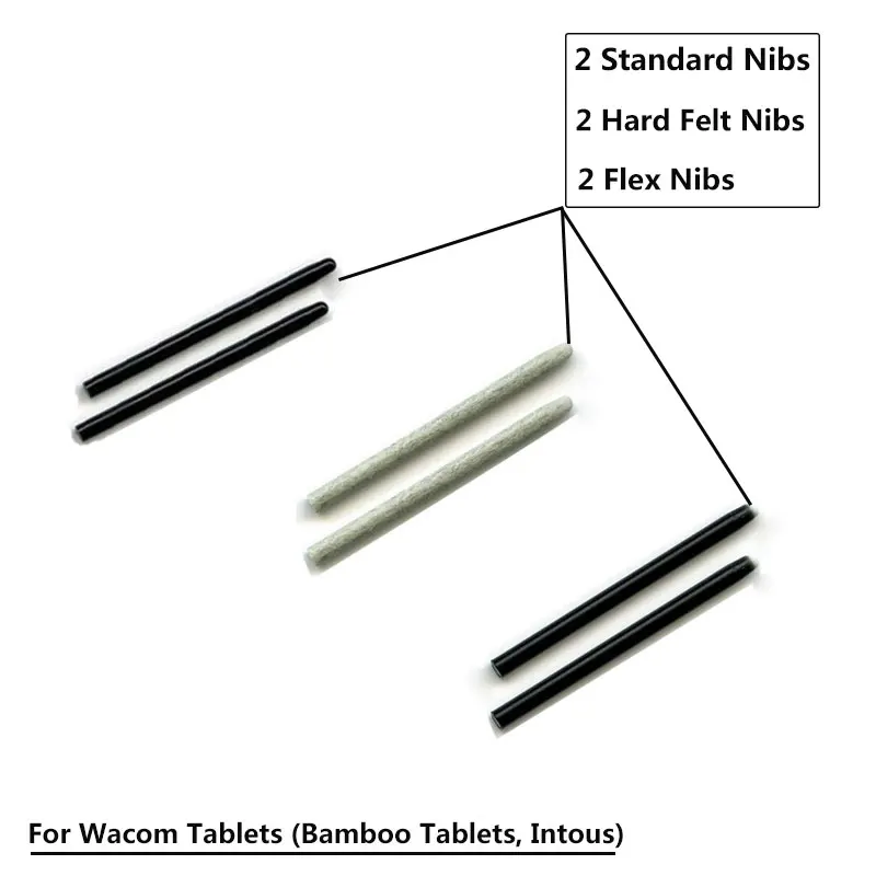 

Wacom Pen Nibs (2 Standard, 2 Flex , 2 Hard Felt ) For Wacom CTL, CTH, CTE, INTUOS , Bamboo Pen