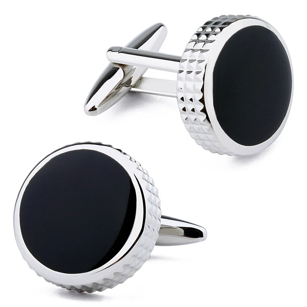 Black Enamel Round Men's Cuff links For Wedding Dress Shirts