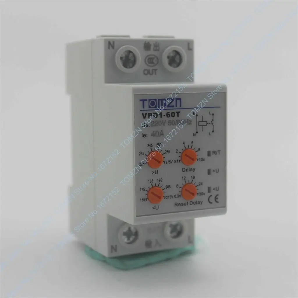

40A 220V Din rail automatic reconnect over voltage and under voltage protection protective device relay with adjustable button