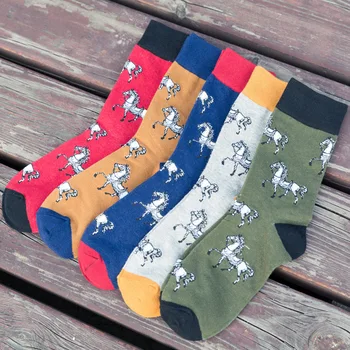 

New Autumn And Winter Men's Casual Horse Animal Print Crew Short Socks 1 Pair