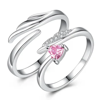

100% 925 Sterling Silver Cubic Zirconia Angel Wings Couple Ring For Women Hypoallergenic Lady Fashion Jewelry