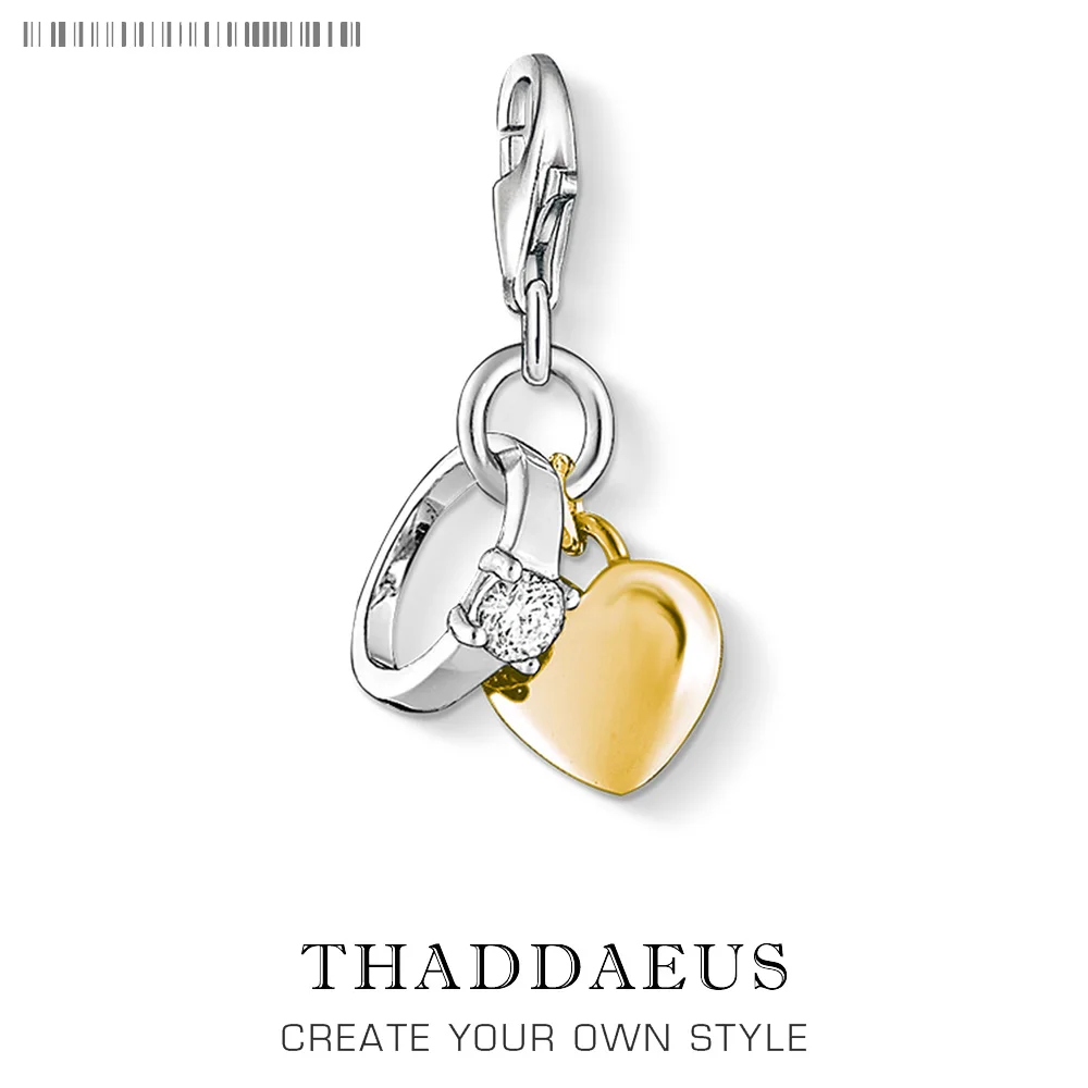 

Pure 925 Sterling Silver Trendy Wedding Ring & Gold Color Heart Pendant Charm Gift Fit Bracelet For Women New Fashion Jewelry