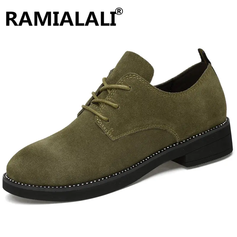 Ramialali Women Ankle Boots Genuine Leather Lace Up Flats ...