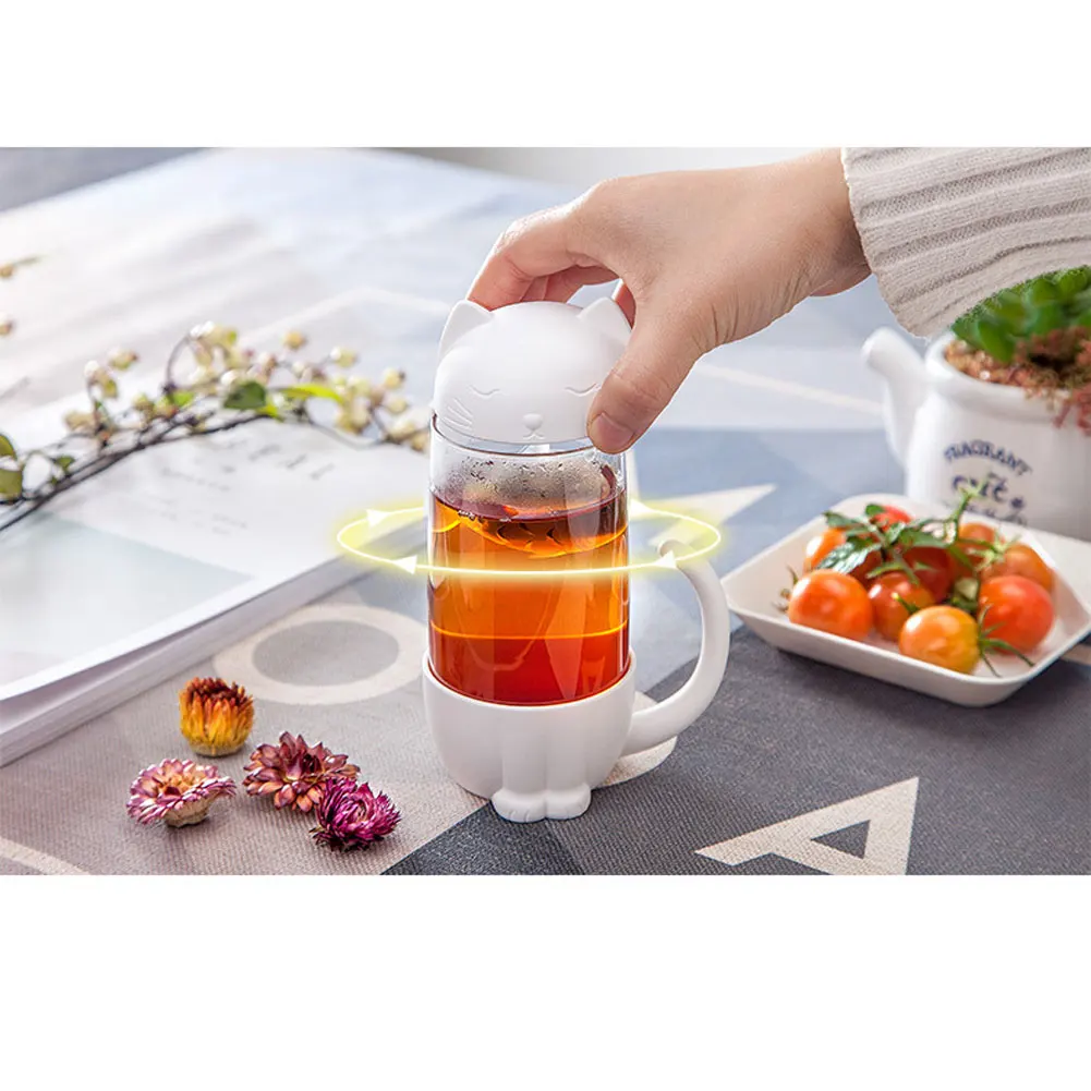 Милая стеклянная чашка для чая, кота с фильтром для рыбы, стеклянная чашка для заварки чая, фильтрующая кружка для домашнего офиса, подарочный контейнер