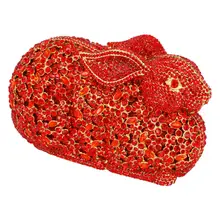 Красные Роскошные театральные сумочки с милым Кроликом, ручная Сумочка с кристаллами ручной работы, Брендовое украшение алмаз элегантная сумочка, вечерние 88175