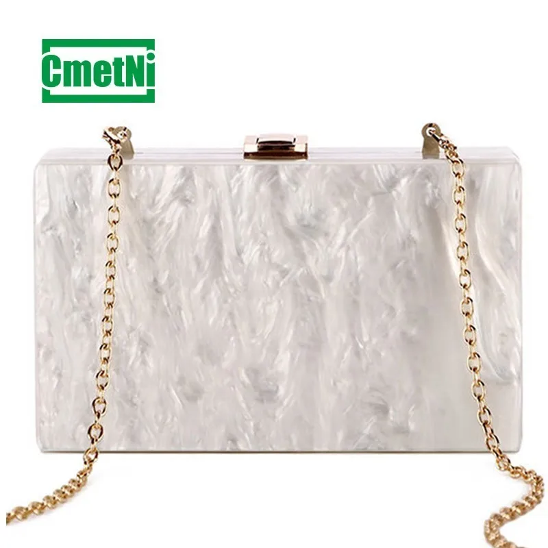 

2019 new fashion acrylic bag marble texture acrylic clutch bag chain ladies shoulder bag Messenger bag