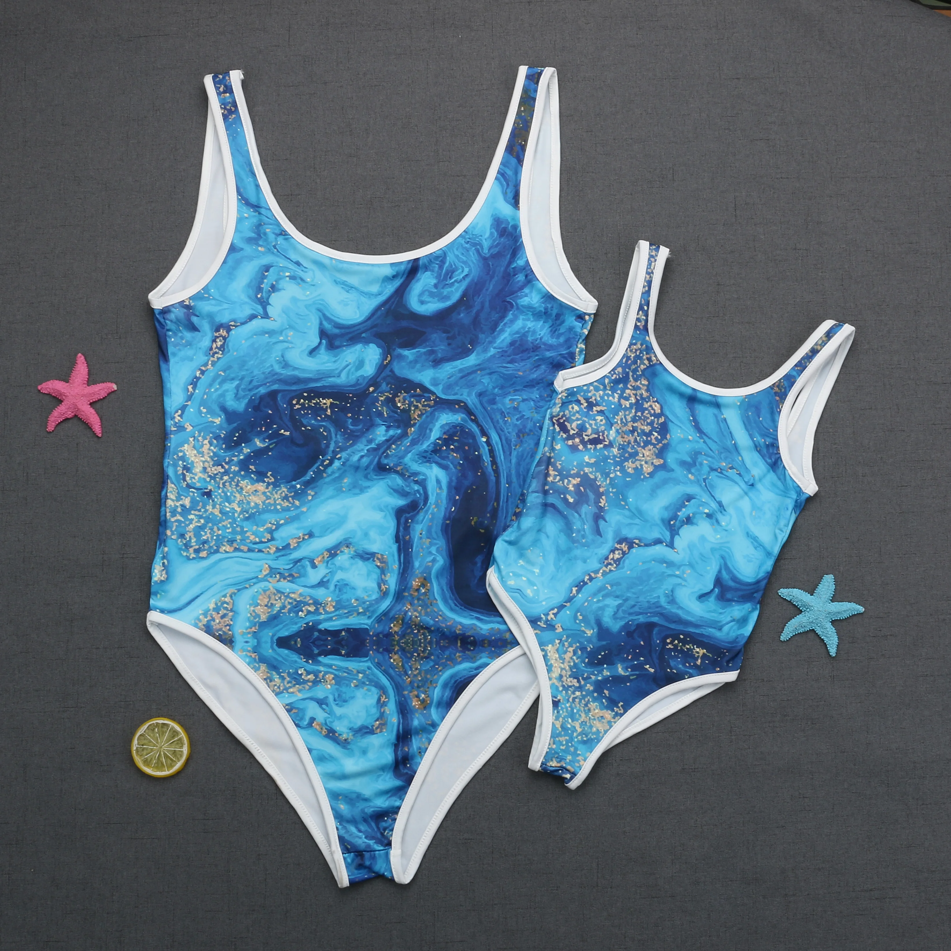 Mother Daughter Kid Girl Swimsuit Sea Printed One Piece Bathing Suit Swimwear Beach Bathing Suits Mobokini Body Suits Aliexpress