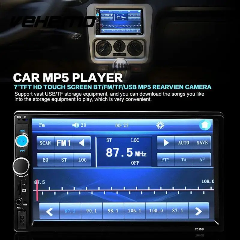 

Universal 7" Touch Screen 2 DIN In-Dash Bluetooth Car USB TF FM MP5 Player