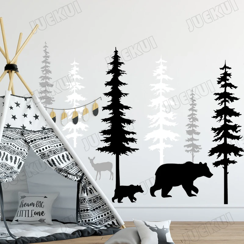 

Large Size Forests And Animals Wall Stickers for Kids Room Babies Bedroom Home Art Vinyl Bear And Sika Deer Decor Murals TA471