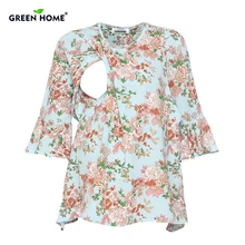 Green Home Chiffon Floral Maternity Nursing Top For Pregnant Women New Sleeve Design Pregnancy Clothes Breastfeeding