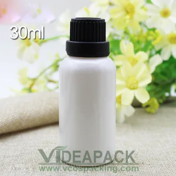 

50pcs 30ml white glass empty bottle Essential oil bottle black plastic tamper-evident cover Serum hyaluronic acid container
