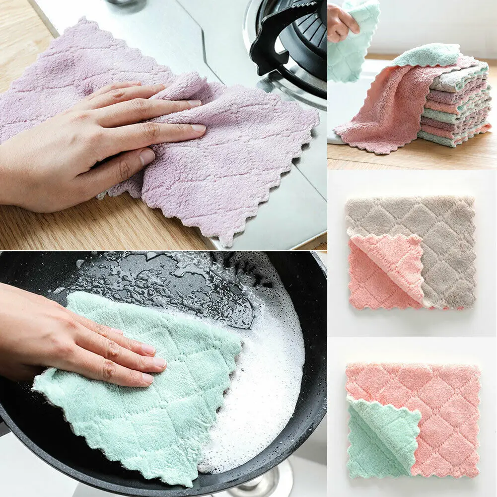 

Practical Terry Cotton Tea Towels Set Kitchen Dish Cloths Water-absorbent Cleaning Drying Washcloths