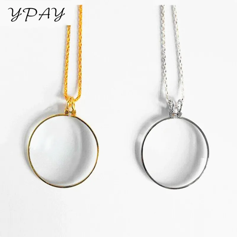 

Decorative Monocle Necklace Jewelry with 5x Magnifier Pendant Necklace Gold Silver Color Chain Necklace Female Decoration Gift