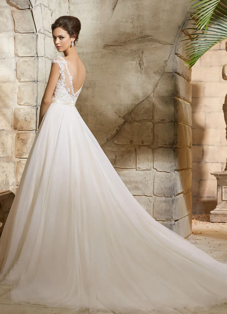 buena calidad apliques encaje tul chica princesa vestido de novia