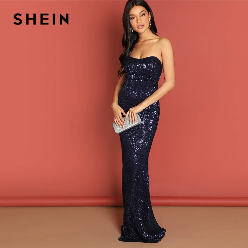 SHEIN Navy Elegant Sequin Mesh 