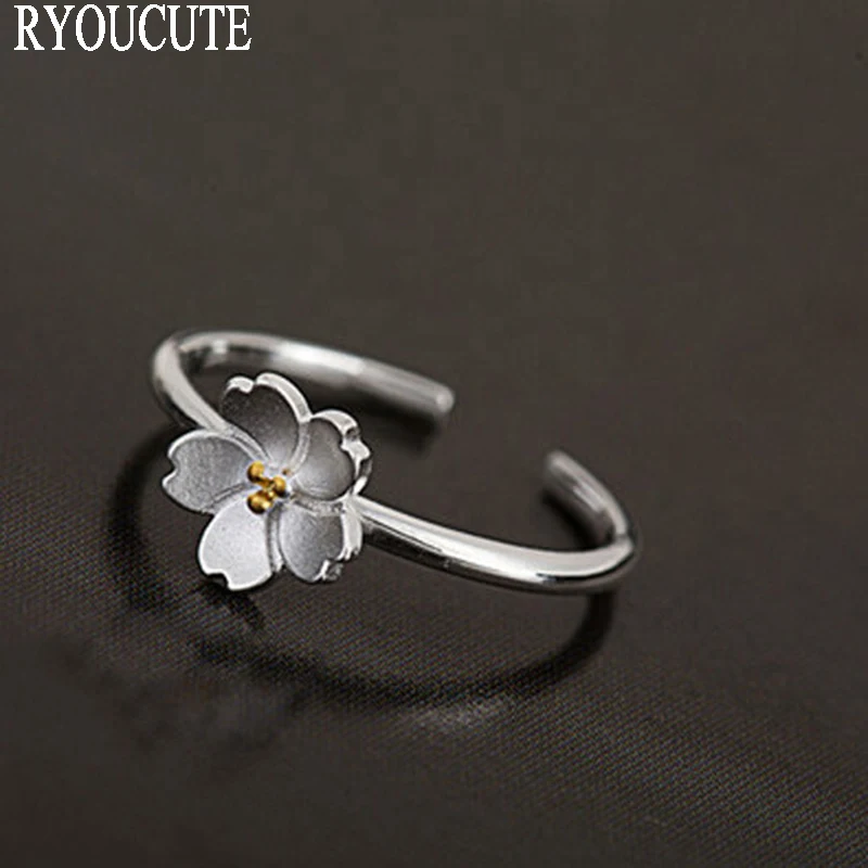 

New Arrivals 925 Sterling Silver Cheery Flower Rings for Women Adjustable Size Rings Fashion Wedding Jewelry