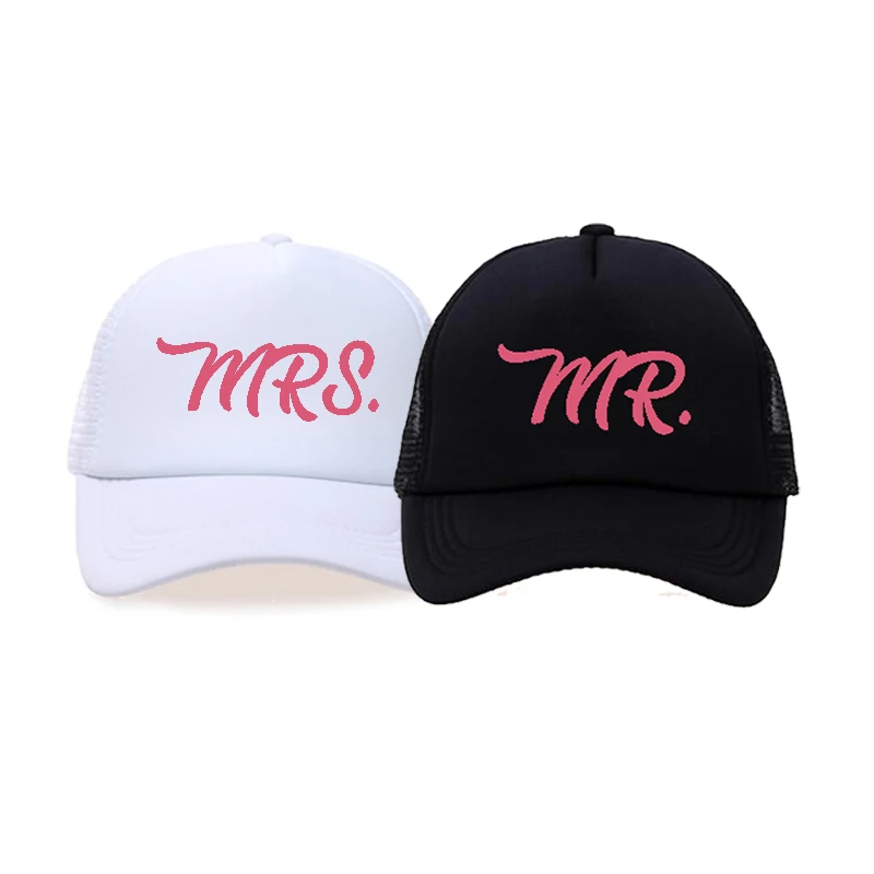 

C&Fung New MR. & MRS. SET of 2 trucker hats black white Baseball Cap Low Profile Curved Bill - Bride and Groom hats caps 2pc