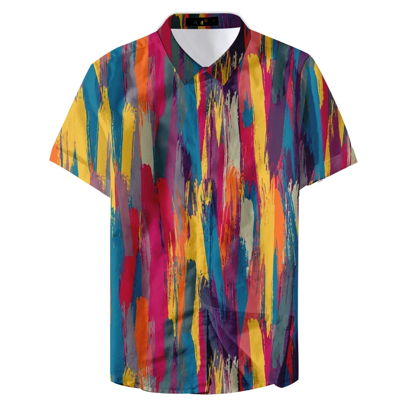 New Arrival summer Shirt Mens Colorful Printed Stand Collar Colorful Short Sleeve shirt - Цвет: Style5