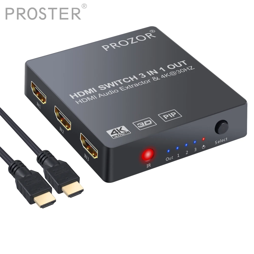

PROSTER 3x1 HDMI Switch with Audio Extractor Converter Analog Optical Toslink SPDIF Output Support 4K 3D converter RCA HDMI