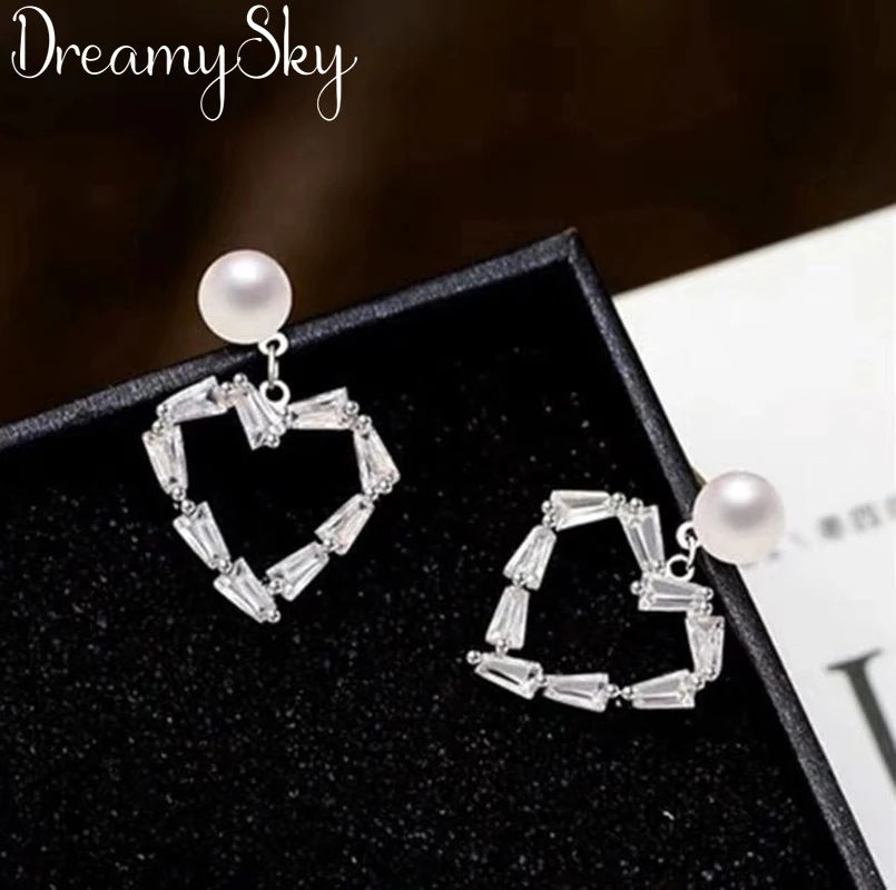 

2019 Fashion 925 Sterling Silver Zircon Heart Earrings For Women Jewelry Punk Vintage Korean Ladies Earrings Pendientes Brincos